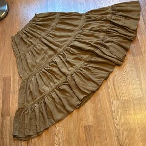 Vintage 1990’s Karen Kane caramel brown tiered ruffle maxi skirt. Size 12.